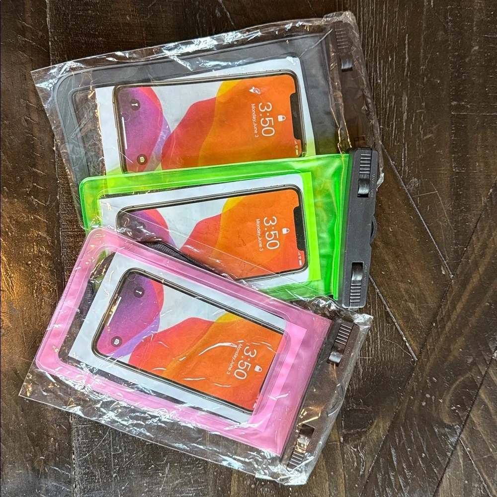 Waterproof Phone Pouches in Pink, Green, and Black